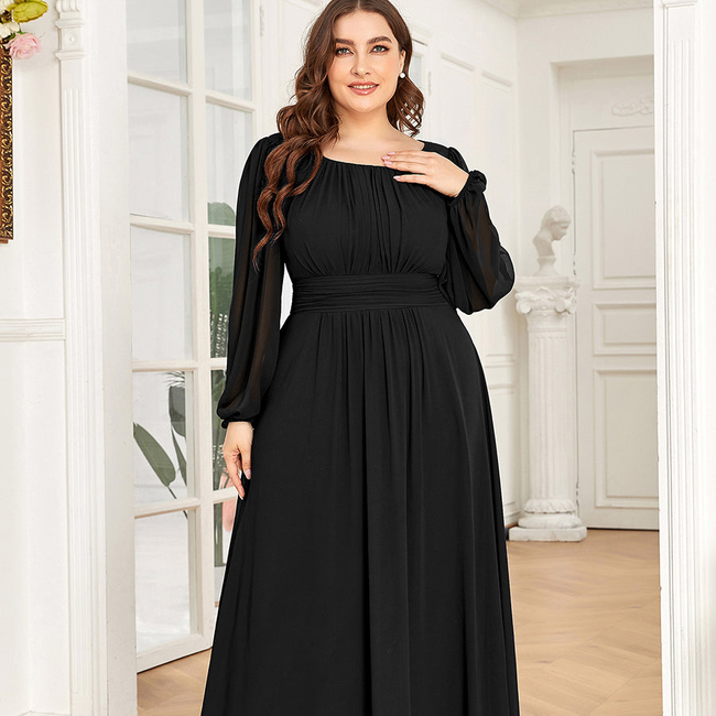 pretty CELESTE|Plus Size See-Through Puff Sleeve Chiffon Mother Dress-gallery-30780754165834