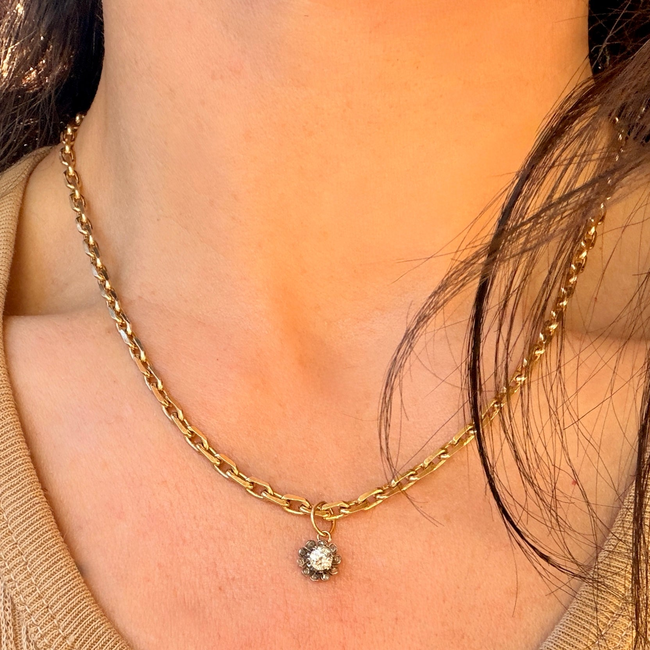 Antique 18K gold diamond flower charms-gallery-57278886838587