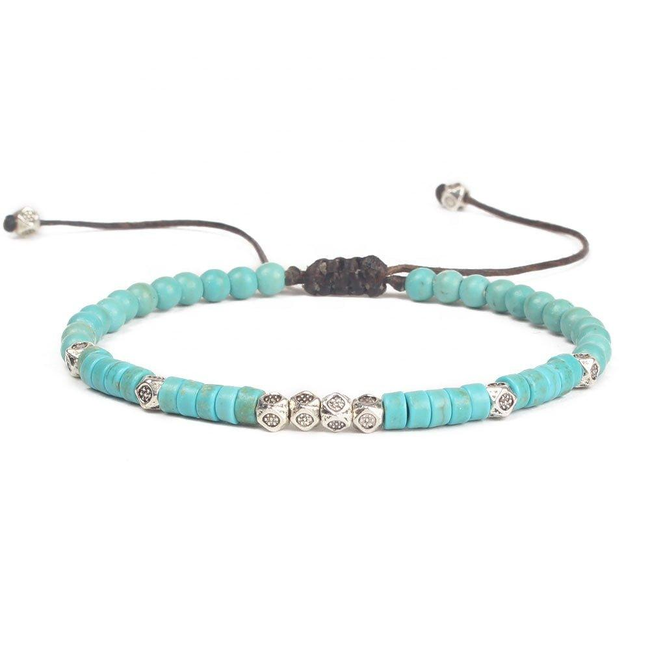 Friendship Bracelet Handwoven with Turquoise Beads-gallery-30351614083130
