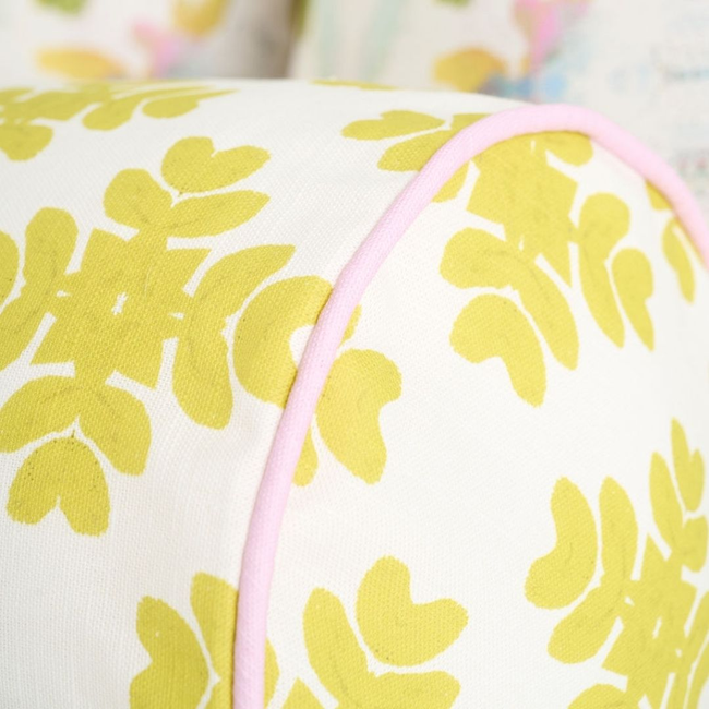 Brushstrokes Citrine with Light Pink Piping Round Bolster Pillow-gallery-43751536230648