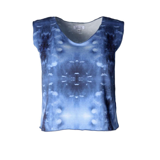 Babs Sleeveless Stretchy Crop Top - Blue Cloud Print-gallery-43898618413352