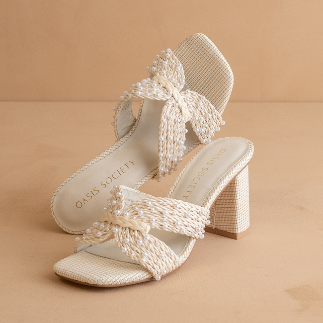 The Tiara | White Pearl Embroidered Raffia Block Heel-gallery-42327204397233