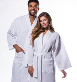 Waffle Kimono White Long Robe Square Pattern