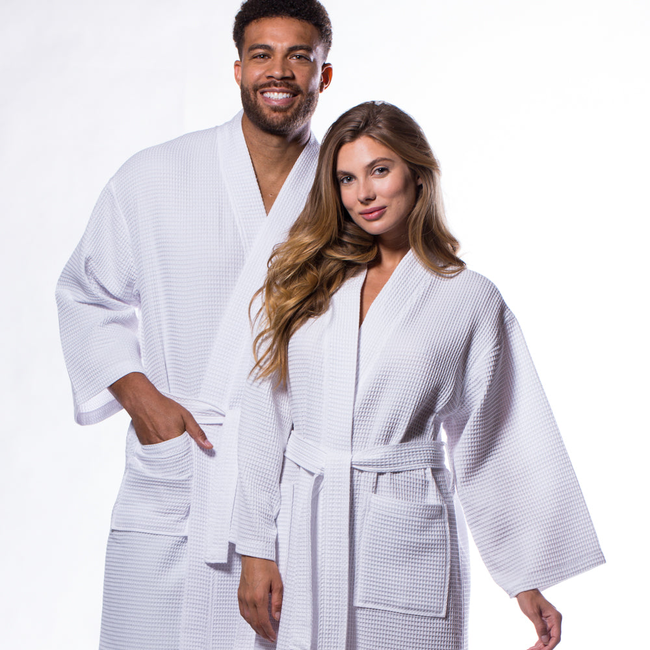 Waffle Kimono White Long Robe Square Pattern-gallery-46194298978563