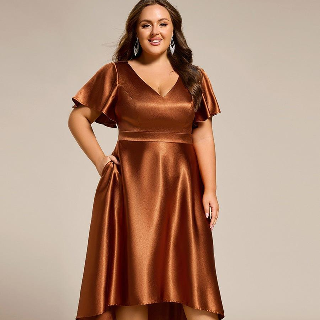 ever SCARLEN|V-neck High-Low Satin Wedding Guest Dress with Pockets-gallery-32771455713354