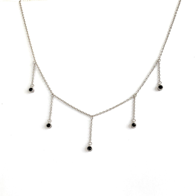 Drop Necklace with Five Cubic Zirconia Stone-gallery-30351513714746