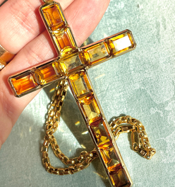 Vintage 14K citrine cross pendant and chain, 21.25 inch