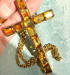 Vintage 14K citrine cross pendant and chain, 21.25 inch