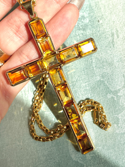 Vintage 14K citrine cross pendant and chain, 21.25 inch