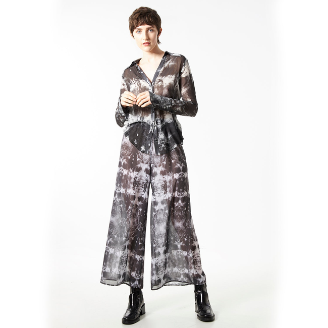 Babs Silk Blouse - Black/White Nature Print Design-gallery-45252122607912