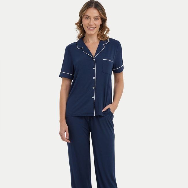 Short Sleeve Bamboo Pajama Set with Pants-gallery-41439020777712