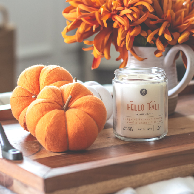 Fall Candle Hello Fall - 8 oz | Natural Soy Wax Candle-gallery-28330224418886