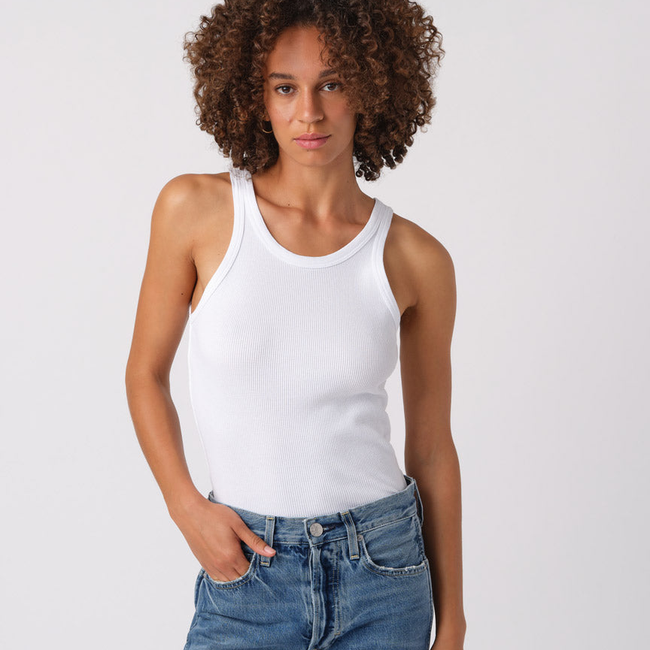 Long Rib Tank <br> White-gallery-31340978634818