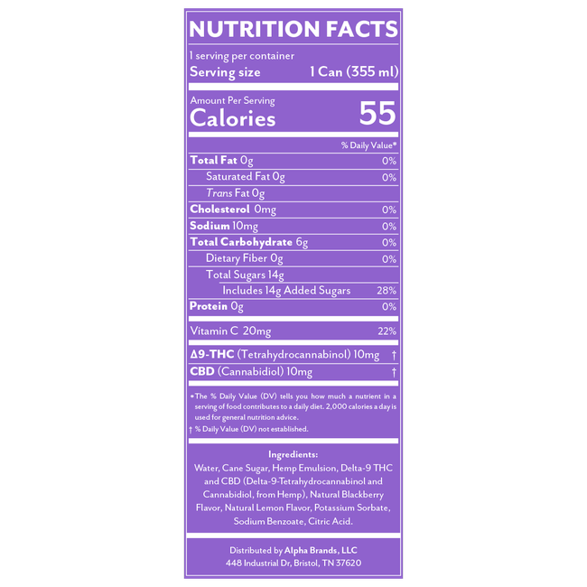 Delta 9 THC + CBD Seltzer Beverage 20MG - Blackberry Lemon 4 Pack-gallery-38183563428046