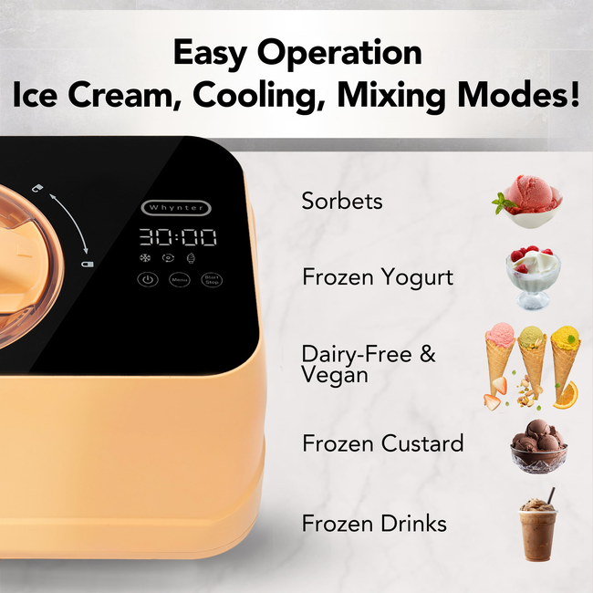Whynter 0.8 Quart Compact Automatic Ice Cream Maker with Stainless Steel Bowl, Honey Peach ICM-080-H-gallery-45333631566072