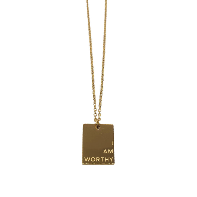 "I AM WORTHY" Gold Necklace-gallery-42472542437626
