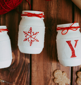 Rustic Christmas Table Centerpiece JOY - White and Red JOY Table Decor