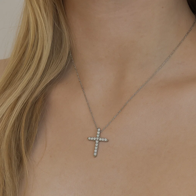 Faith Cubic Zirconia Cross Necklaces-gallery-31396266836026
