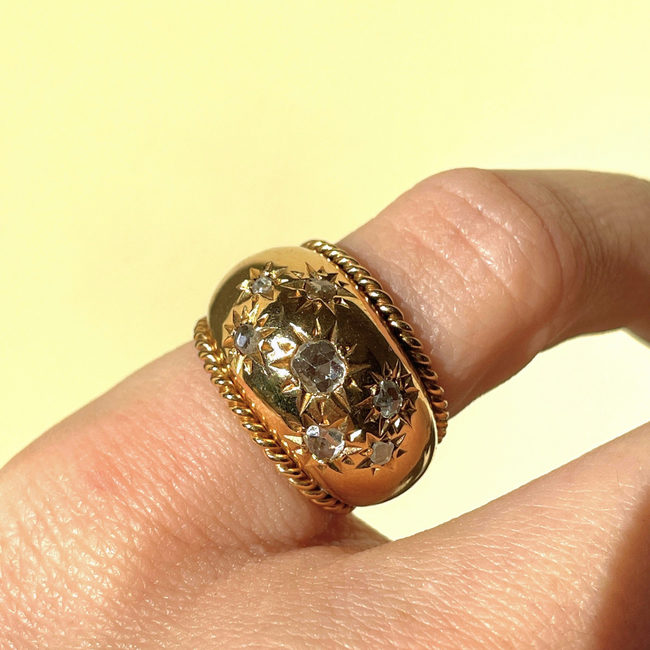 Antique French rosy yellow 18K approx .4 ctw star set rose cut diamond ring, size 4.25-gallery-52133712265531