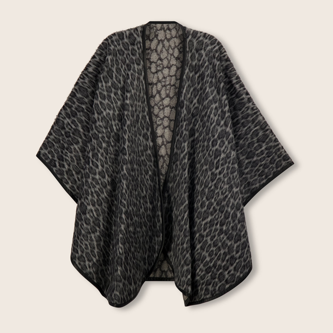 Alpaca Leopard-Print Cape with Leather Trim-gallery-46680202346776