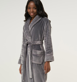 Gray Plush Soft Warm Fleece Womens Robe