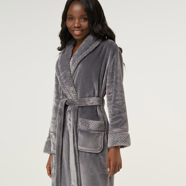 Gray Plush Soft Warm Fleece Womens Robe-gallery-46194511413507