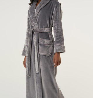 Gray Plush Soft Warm Fleece Womens Robe