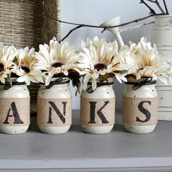 Thanksgiving Decor Table Centerpiece Painted Mason Jars THANKS-gallery-13367367401542