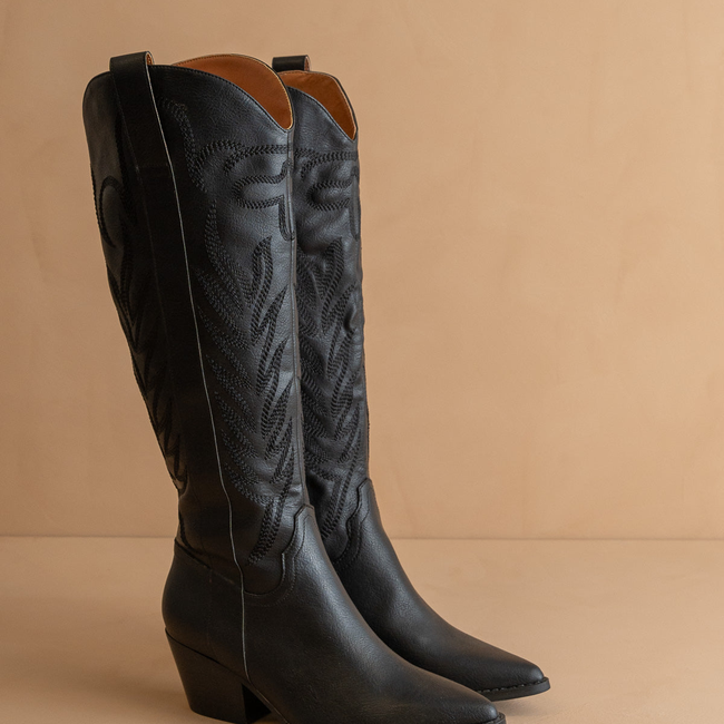 The Samara | Black Embroidered Tall Cowboy Boot-gallery-41244985327793