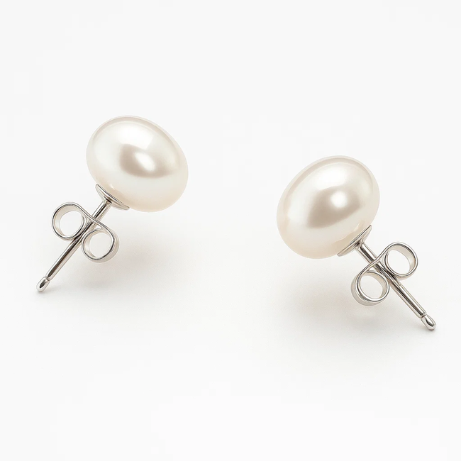 White Freshwater Pearl Stud Earrings 6-7mm-gallery-31413204680762