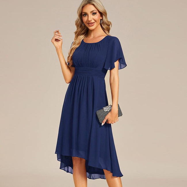ever EDEN|Flowy Chiffon Round Neckline A-Line Knee Length Bridesmaid Dress-gallery-33223947812938
