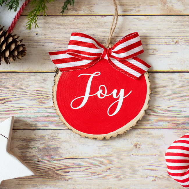 Christmas Ornaments Set Peace Joy Merry | Red White Wood Slices  - Set of 3-gallery-28553417850950