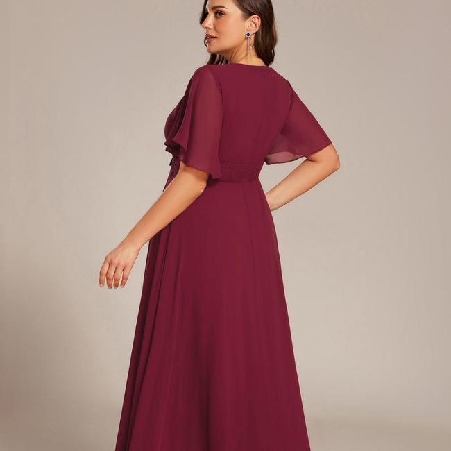 ever ASPYN|Short Sleeve Pleated Applique A-Line Floor-Length Formal Evening Dress-gallery-32875371167818