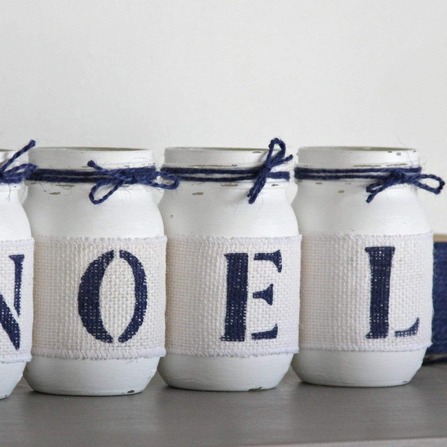 Rustic Christmas Mantel Decor in White and Blue NOEL - One Sided-gallery-23230976007
