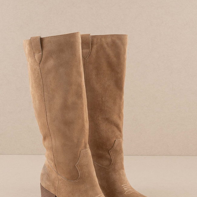 The Roxanne | Latte Knee High Western Bucket Boot-gallery-36397657981105