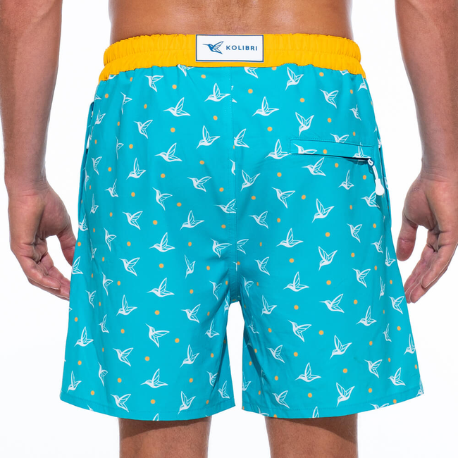 Mens Luxury Swim Trunks | Kolibri Monogram in Aquamarine-gallery-37537597653149