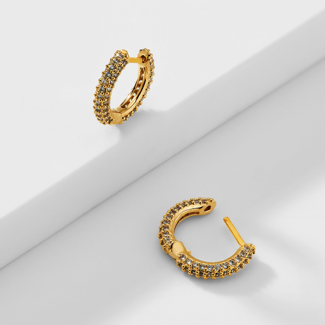 SMALL PAVE HUGGIE HOOP EARRINGS-gallery-32258097643689