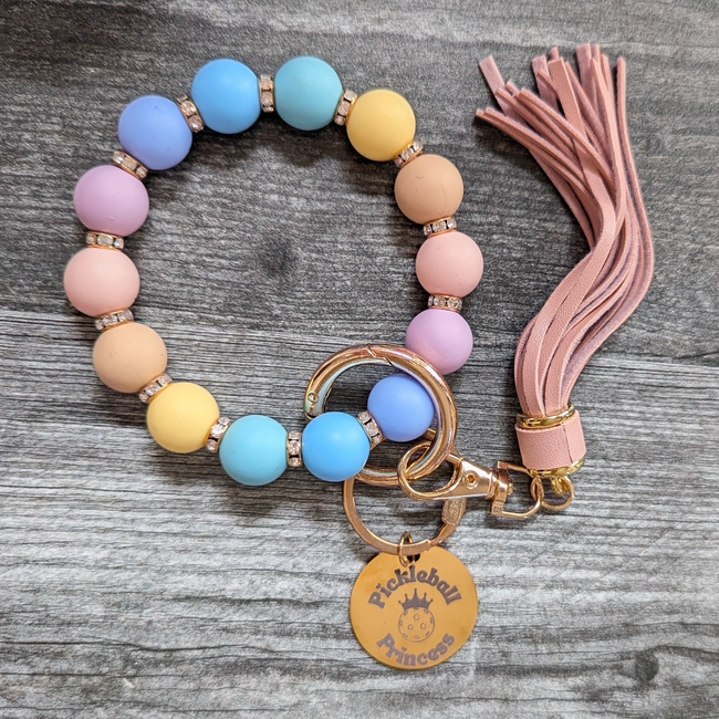 Pickleball Princess Beaded Keychain Bracelet-gallery-48115571130672