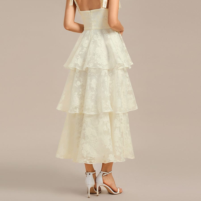 ever CODI|Bow Straps Floral Lace Tiered Dress-gallery-33357375504458