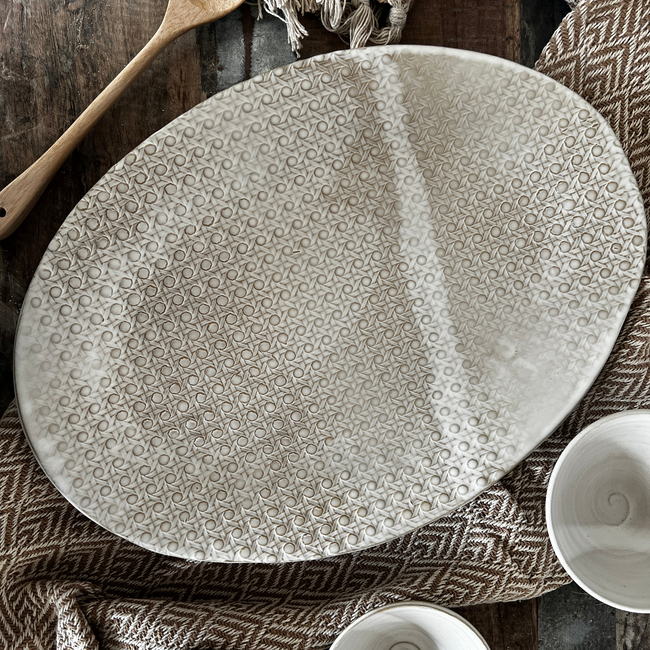 Sandalwood Caned Statement Platter-gallery-36193923170493