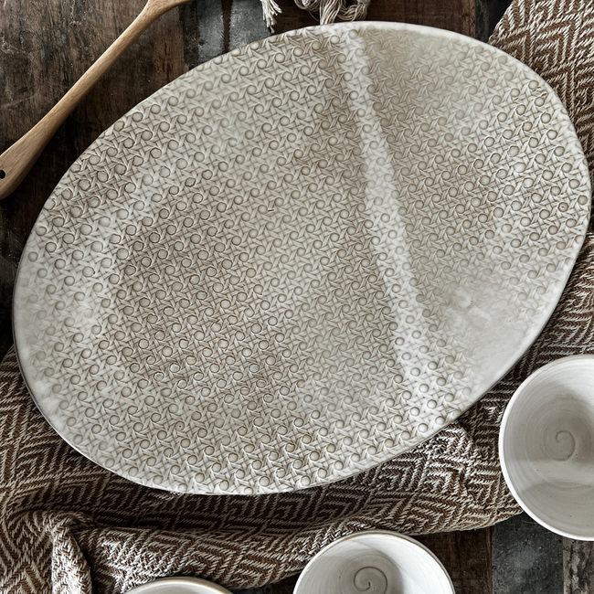 Sandalwood Caned Statement Platter-gallery-36193923170493