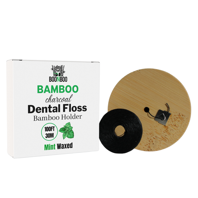 Dental Floss, Charcoal Woven Thread, Round Bamboo Holder, Mint Flavor-gallery-31410576621677