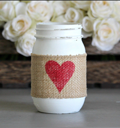 Painted Mason Jar with Red Heart Gift