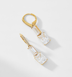 INVITATION ONLY BAGUETTE EMERALD CZ DOUBLE DROP EARRINGS