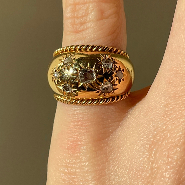 Antique French rosy yellow 18K approx .4 ctw star set rose cut diamond ring, size 4.25-gallery-52133712167227