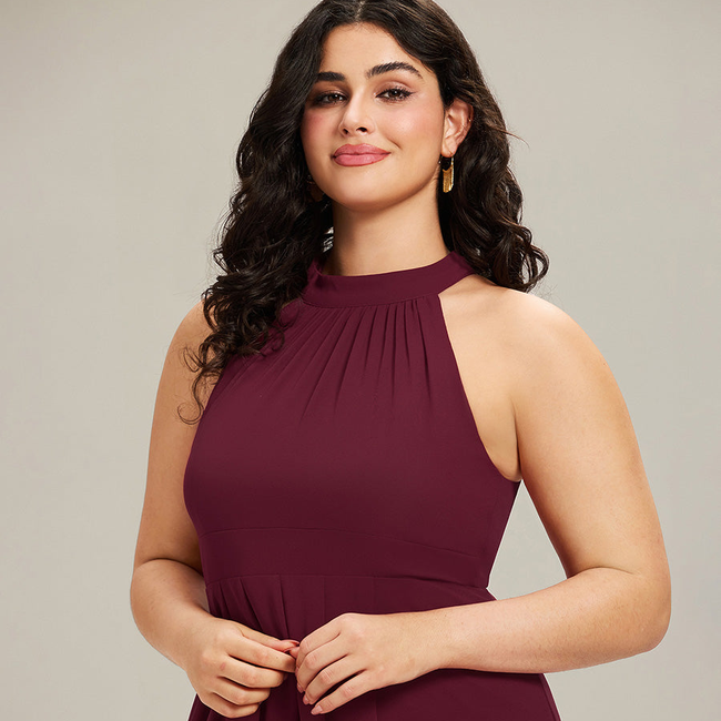 ever POSIE|Midi Halter Neck Chiffon Wedding Guest Dress with Sleeveless and A-Line-gallery-31125118943306