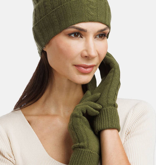 Women's 2pc 100% Pure Cashmere Cable Knit Hat & Glove Set with Gift Box