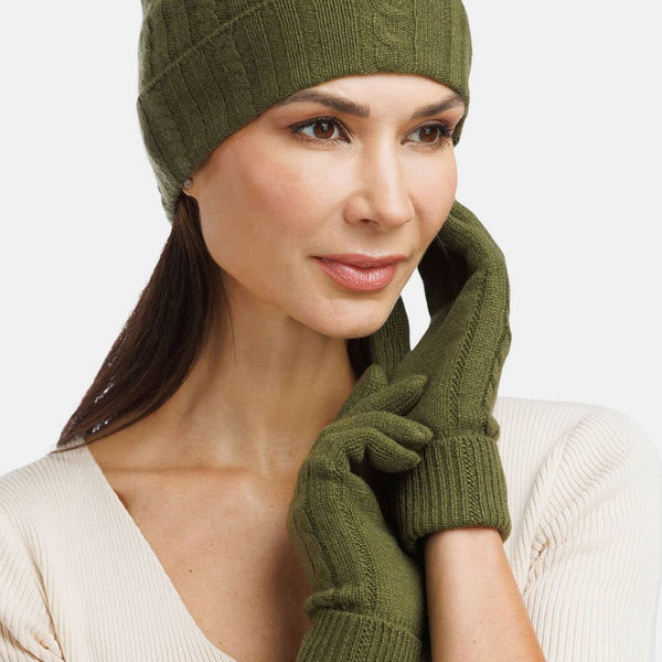 Cashmere Cable Knit Hat and Gloves Gift Set-gallery-0