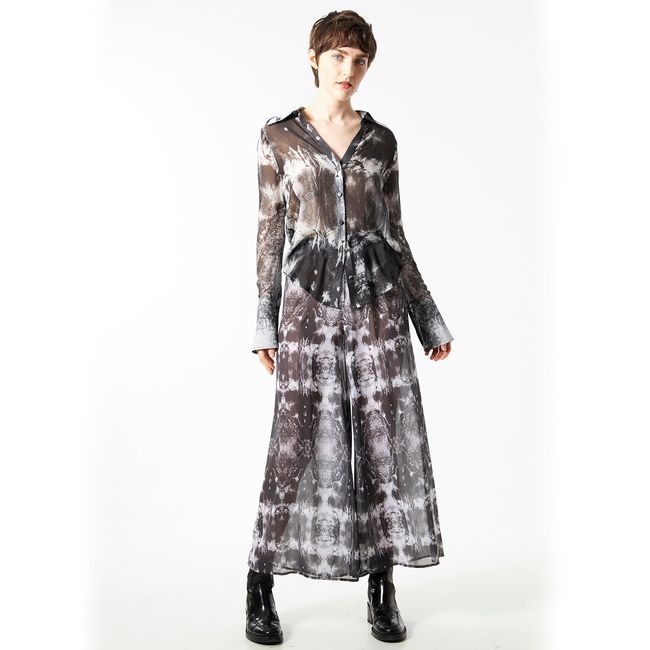 Babs Silk Blouse - Black/White Nature Print Design-gallery-45252122575144