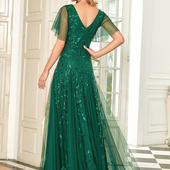 ever ASTRAL|Ruffle Sleeves Leaf Sequin Maxi Bridesmaid Dress-gallery-32686700003402